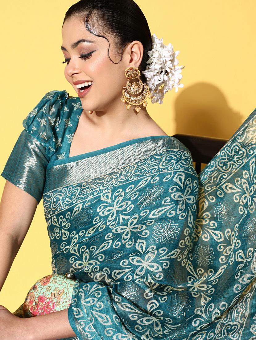 self design florals printed saree with blouse - 19473643 - Standard Image - 2