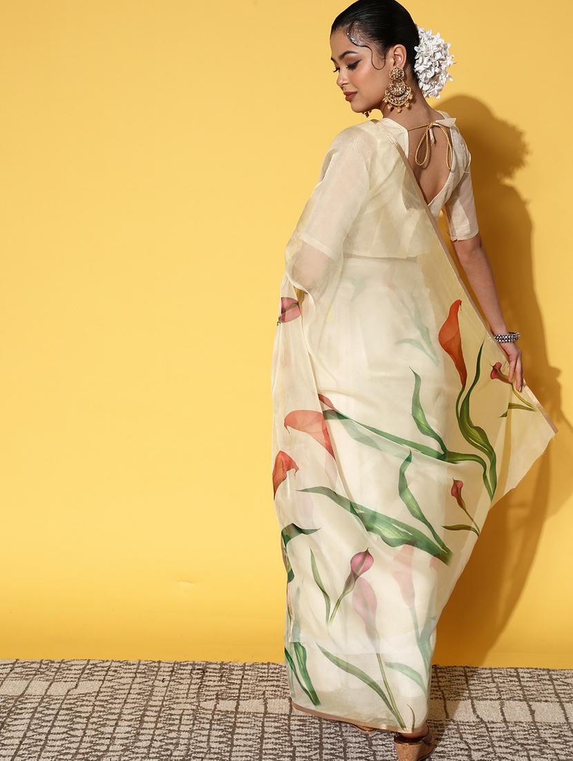 self design florals printed saree with blouse - 19473646 - Standard Image - 2