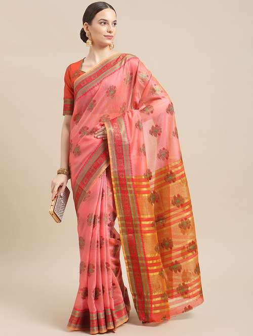 women's self design peach colored saree with blouse - 19473670 -  Standard Image - 0