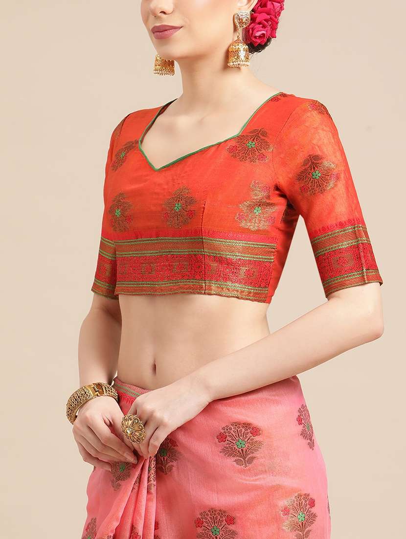 women's self design peach colored saree with blouse - 19473670 -  Standard Image - 2
