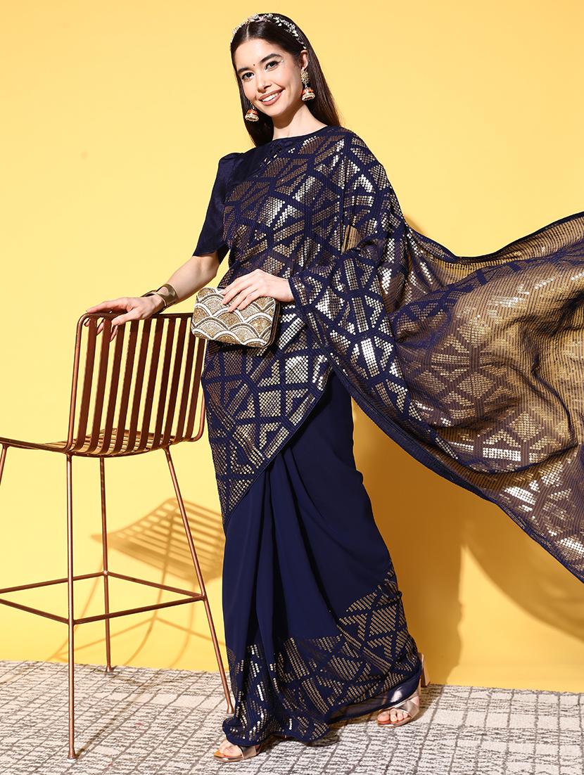 self design georgette saree with blouse - 19473738 - Standard Image - 2