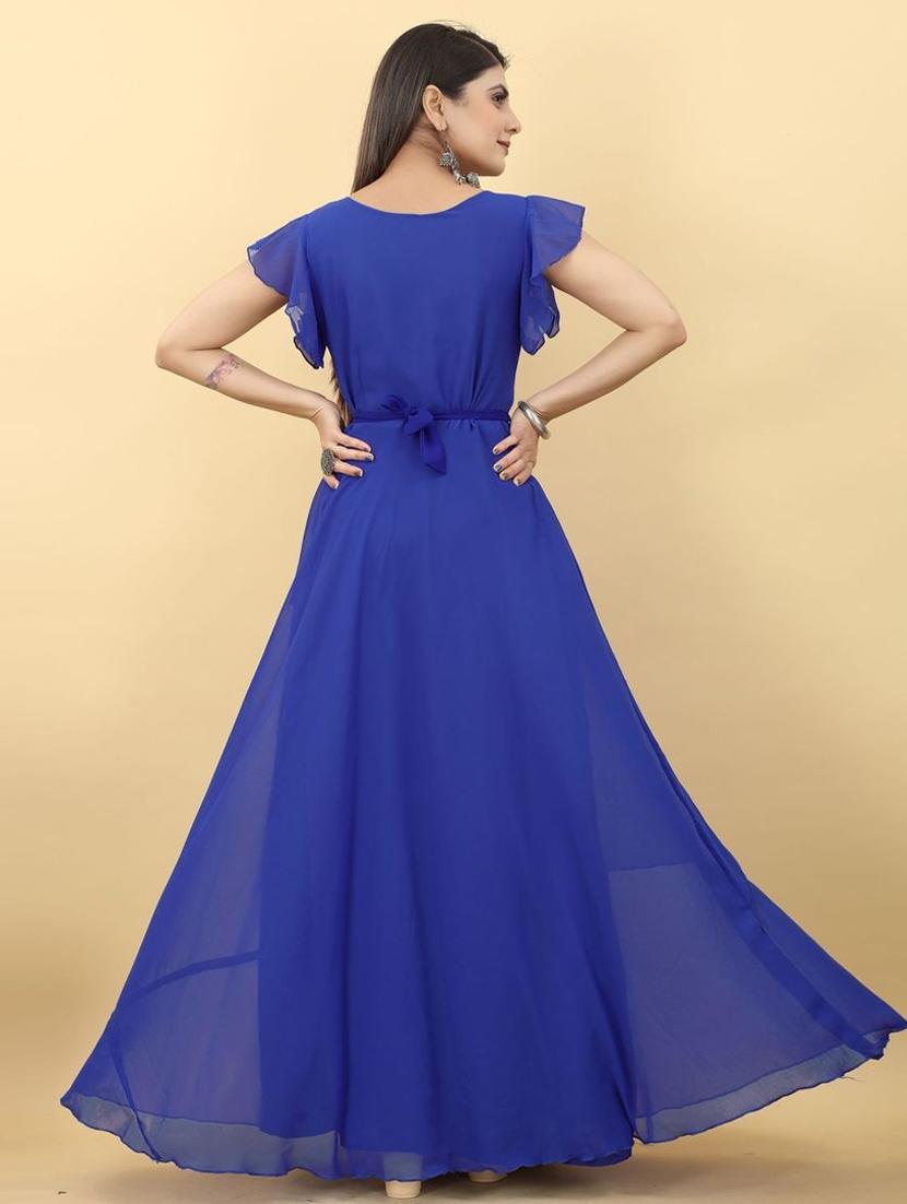 round neck solid gown dress - 19473787 - Standard Image - 2