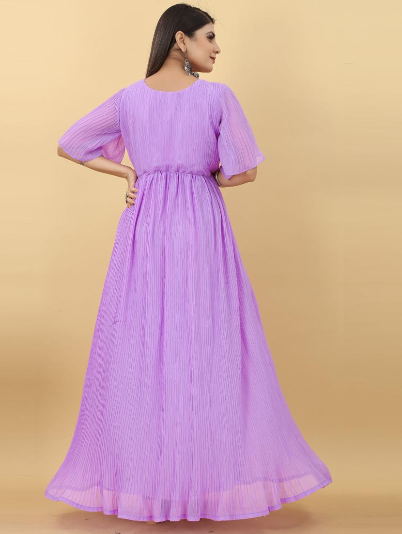 v-neck solid gown dress - 19473791 - Standard Image - 2