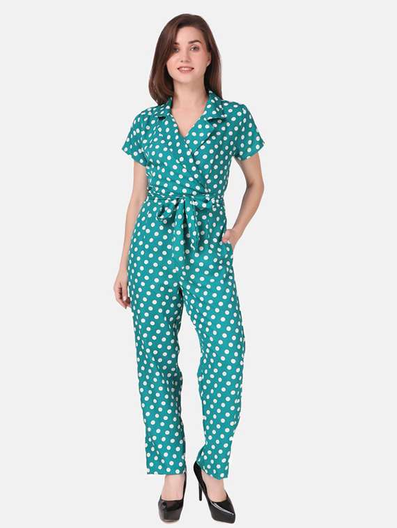 blue printed full leg jumpsuit