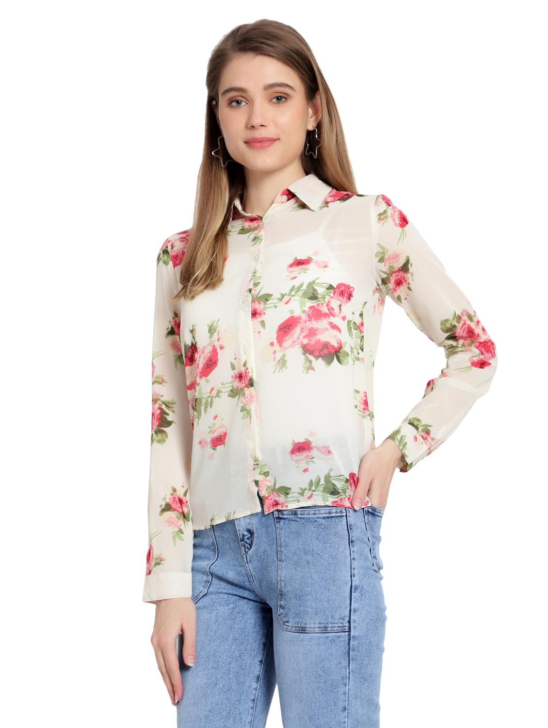 long sleeved floral print regular shirt - 19474560 - Zoom Image - 0