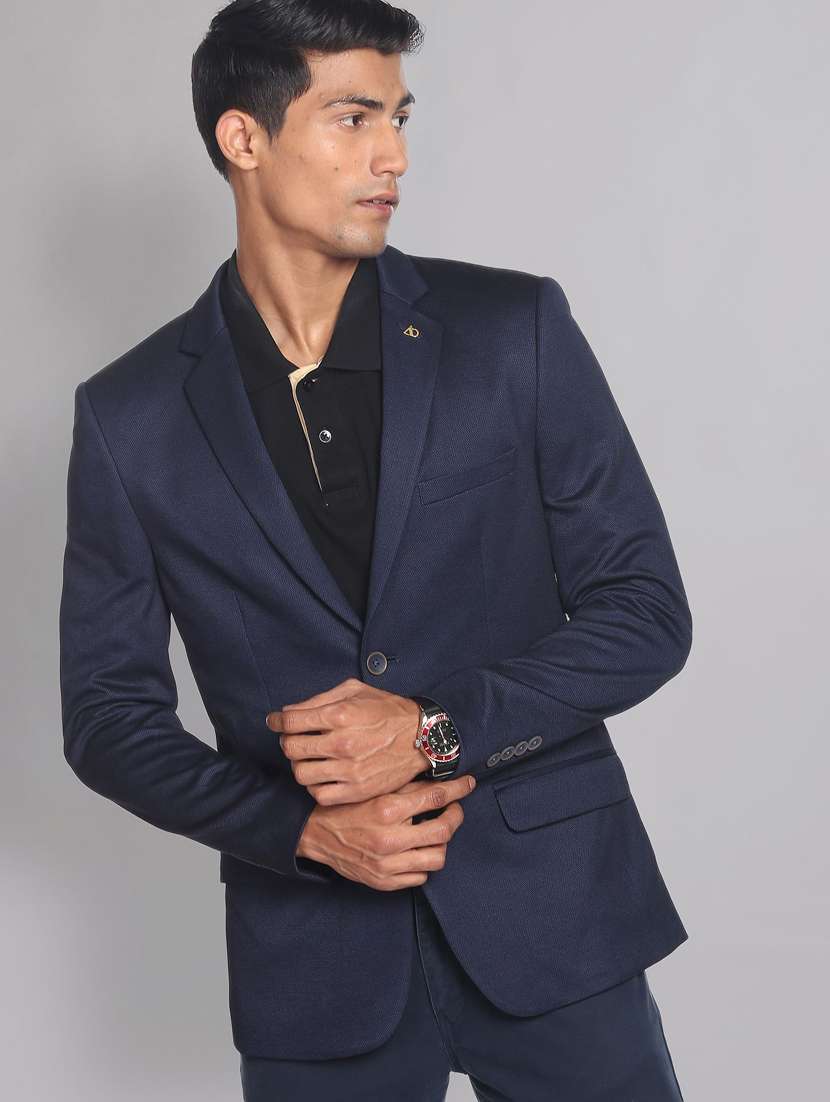 self design terry rayon formal blazer - 19475040 -  Standard Image - 2