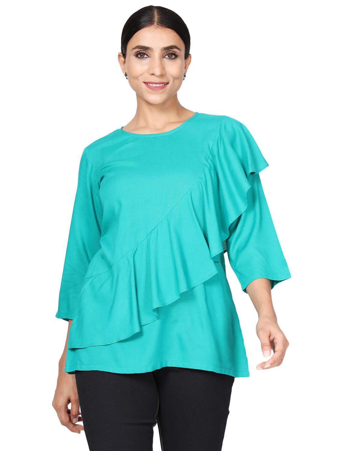 women's ruffle round neck top - 19475204 - Zoom Image - 0