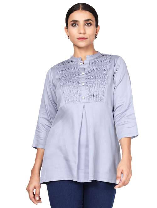 mandarin collar a-line tunic - 19475221 - Standard Image - 0