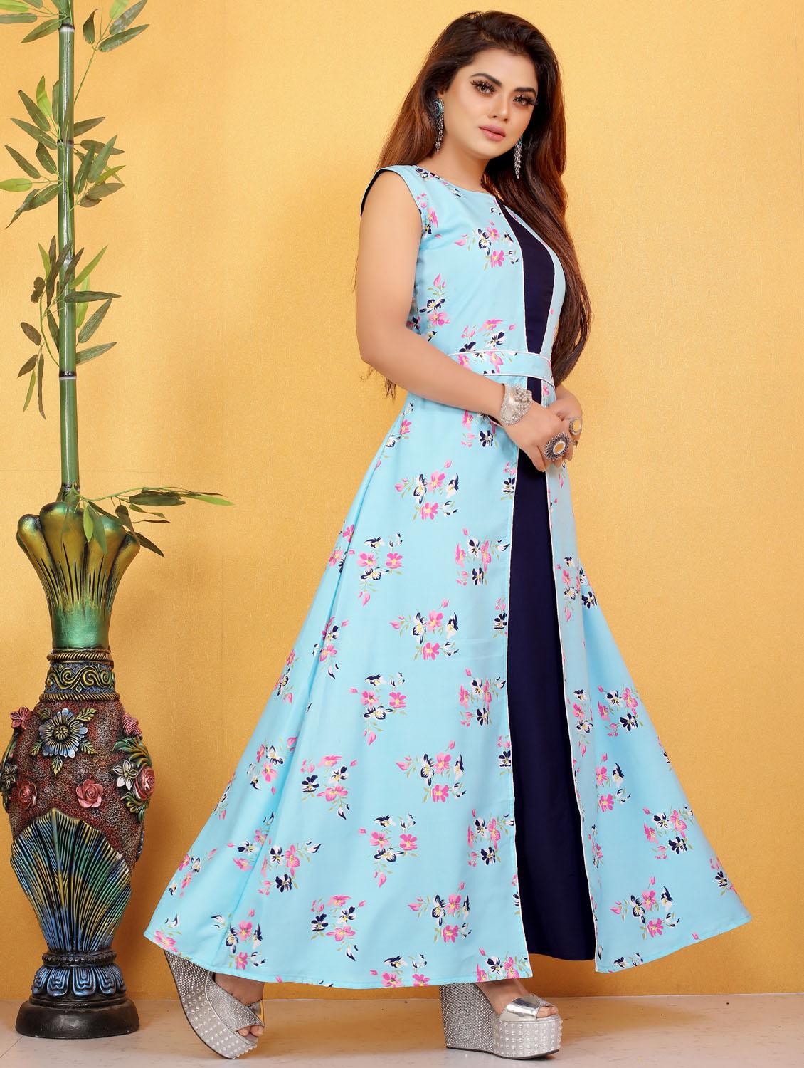printed crepe long kurti gown - 19475421 - Standard Image - 2