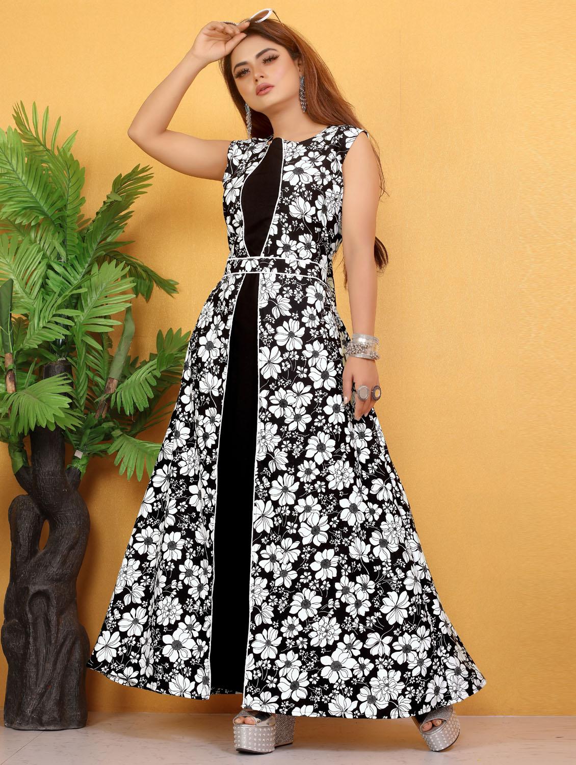 printed crepe long kurti gown - 19475423 - Standard Image - 2