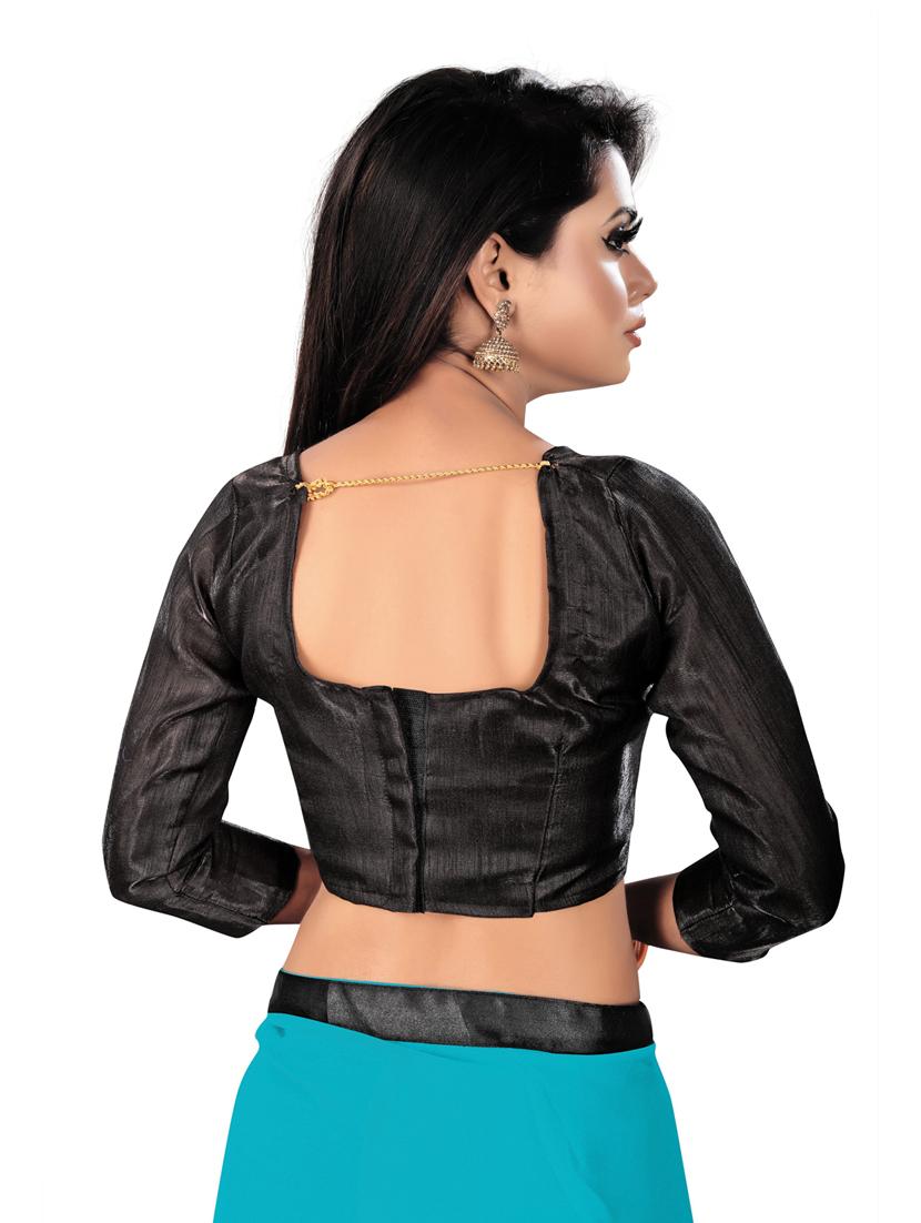 blue solid ruffled saree with blouse - 19475560 - Standard Image - 2