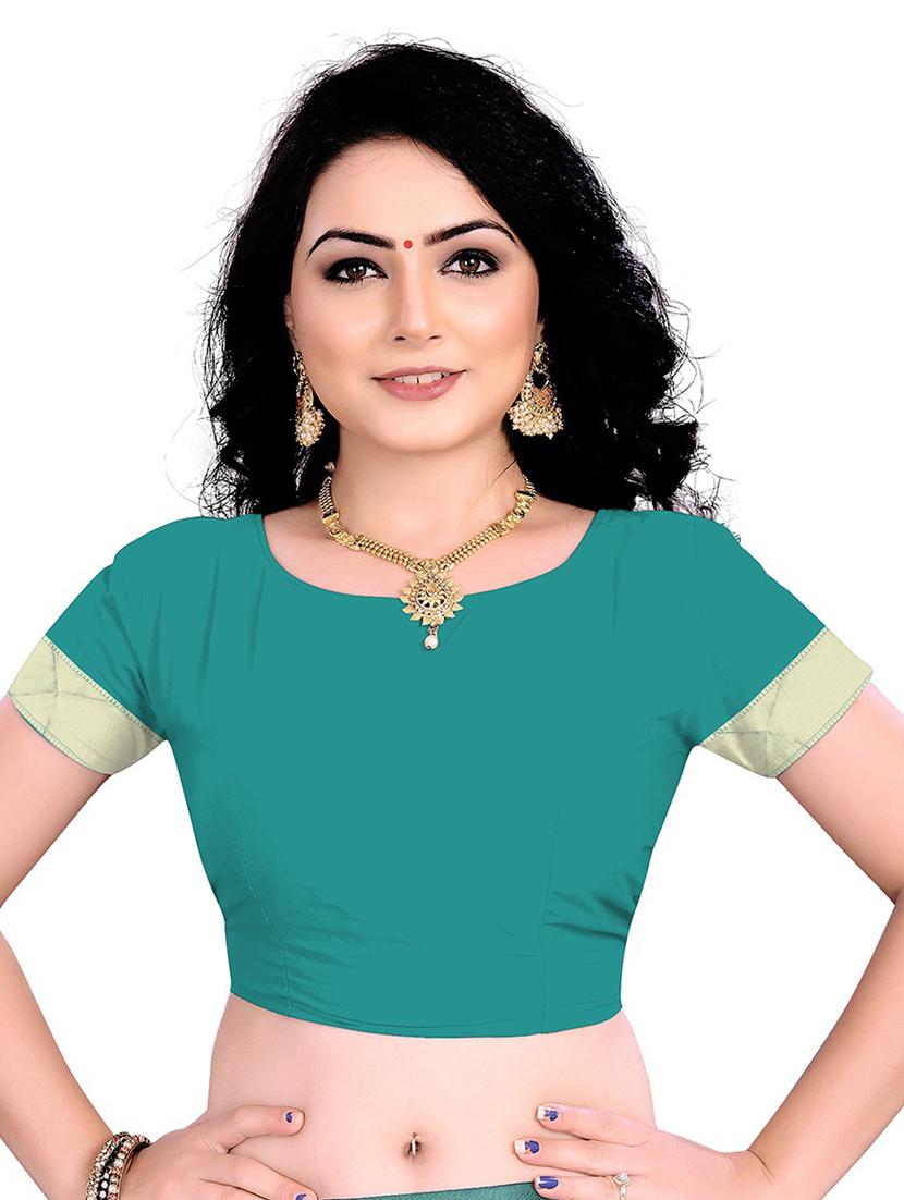 teal gold border banarasi saree with blouse - 19475742 - Standard Image - 2