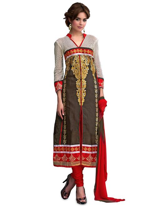 embroidered unstitched chudidar suits set - 19476461 -  Standard Image - 0