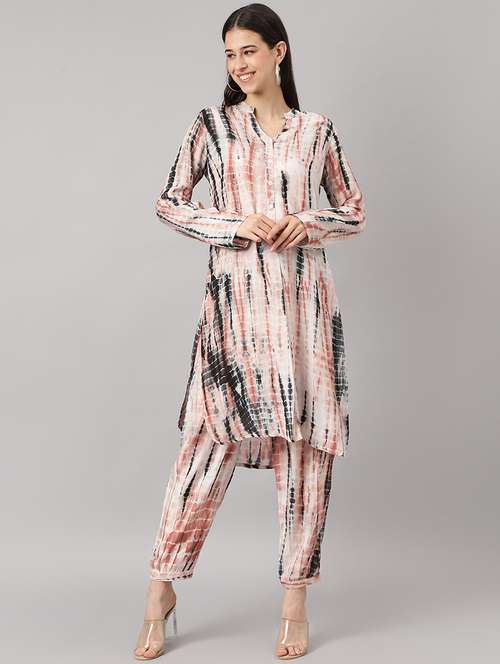 women tie & dye kurta pant set - 19476502 -  Standard Image - 0