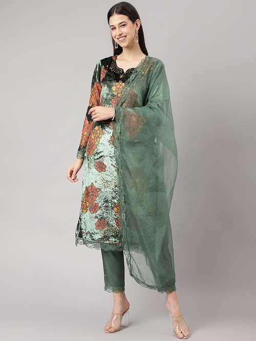 women green long sleeve kurta pant with dupatta set - 19476514 - Standard Image - 0