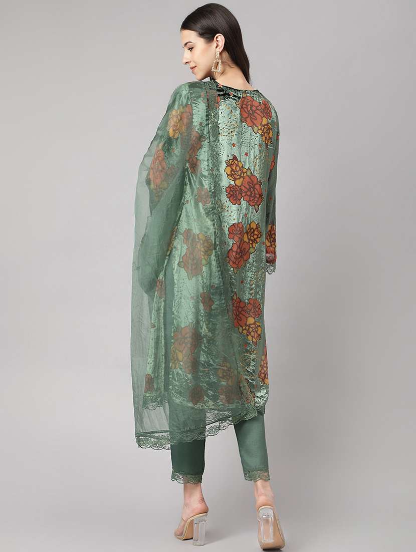 women green long sleeve kurta pant with dupatta set - 19476514 - Standard Image - 2