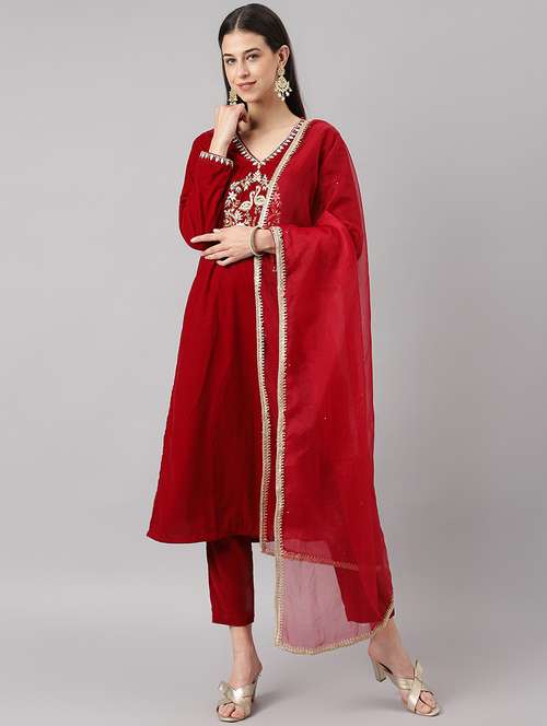 women three quarter sleeve kurta pant with dupatta set - 19476517 -  Standard Image - 0