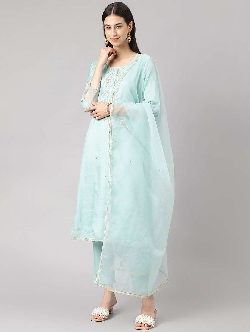women three quarter sleeve kurta pant with dupatta set