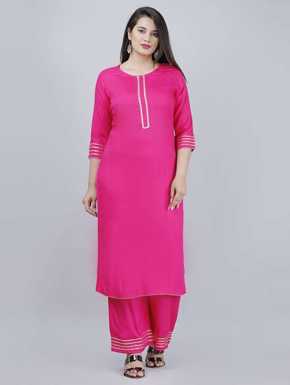 pink self design kurta palazzo set - 19481710 - Zoom Image - 0