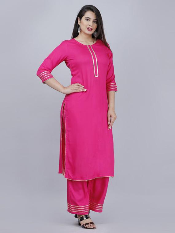 pink self design kurta palazzo set - 19481710 - Standard Image - 2
