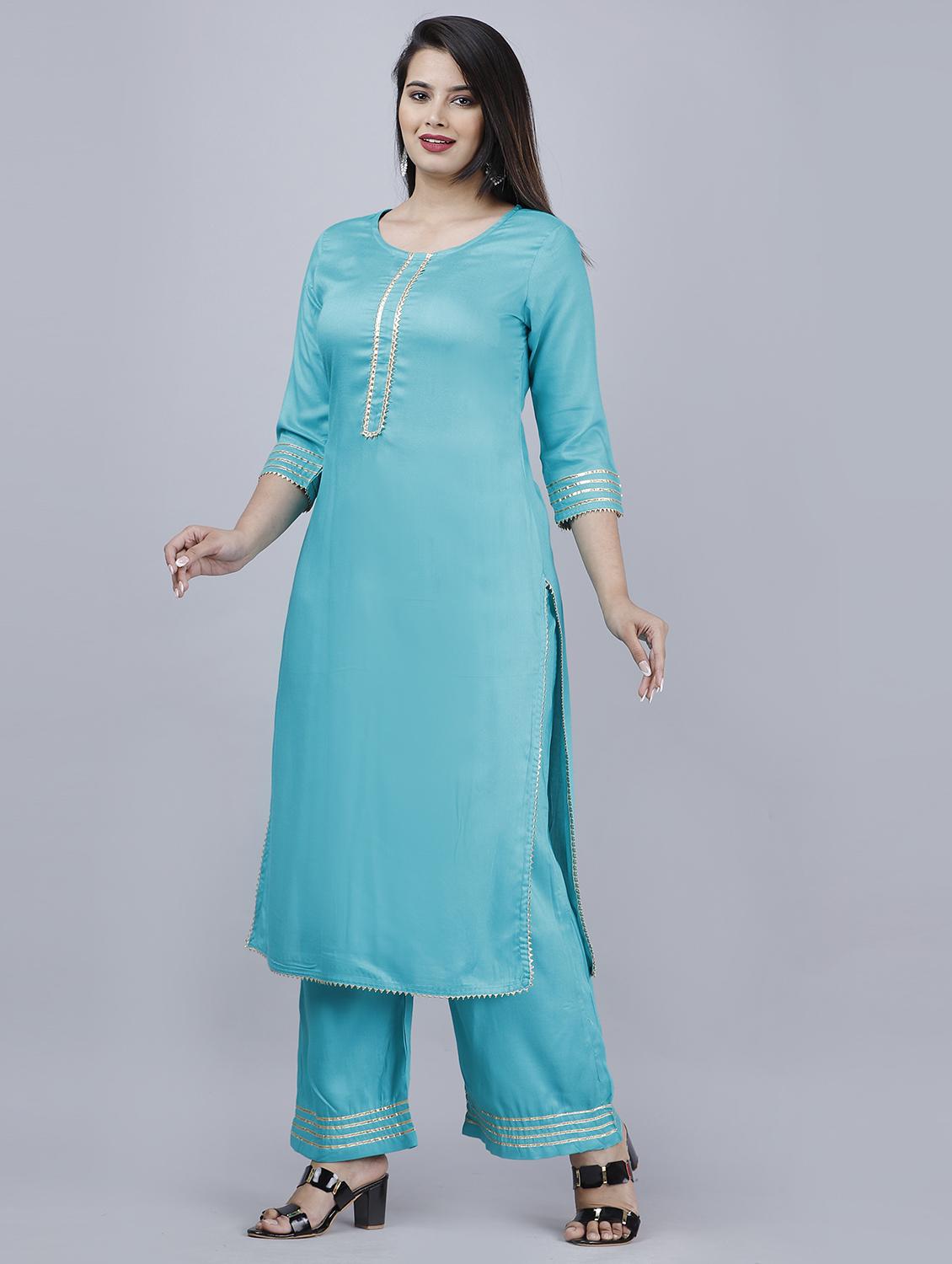 blue self design kurta palazzo set - 19481711 - Standard Image - 2