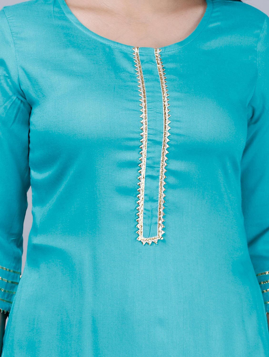 blue self design kurta palazzo set - 19481711 - Standard Image - 7