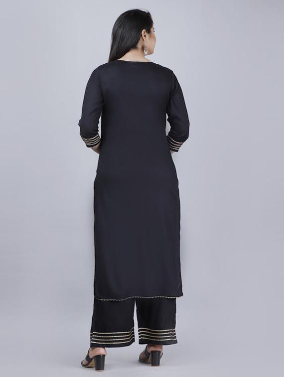 women black solid round neck kurta palazzo set - 19481712 - Standard Image - 2