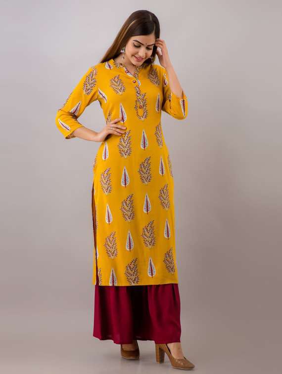 yellow self design kurta sharara set - 19481741 - Standard Image - 2
