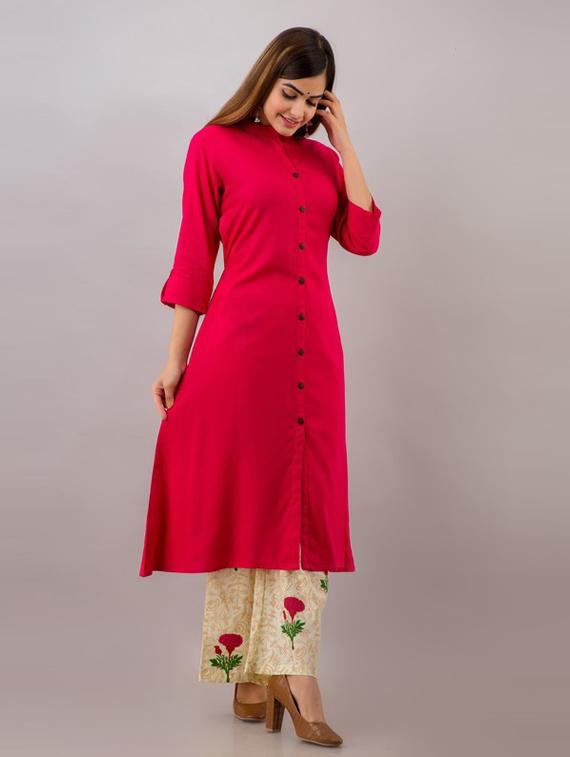 women pink solid kurta palazzo set - 19481749 - Standard Image - 2