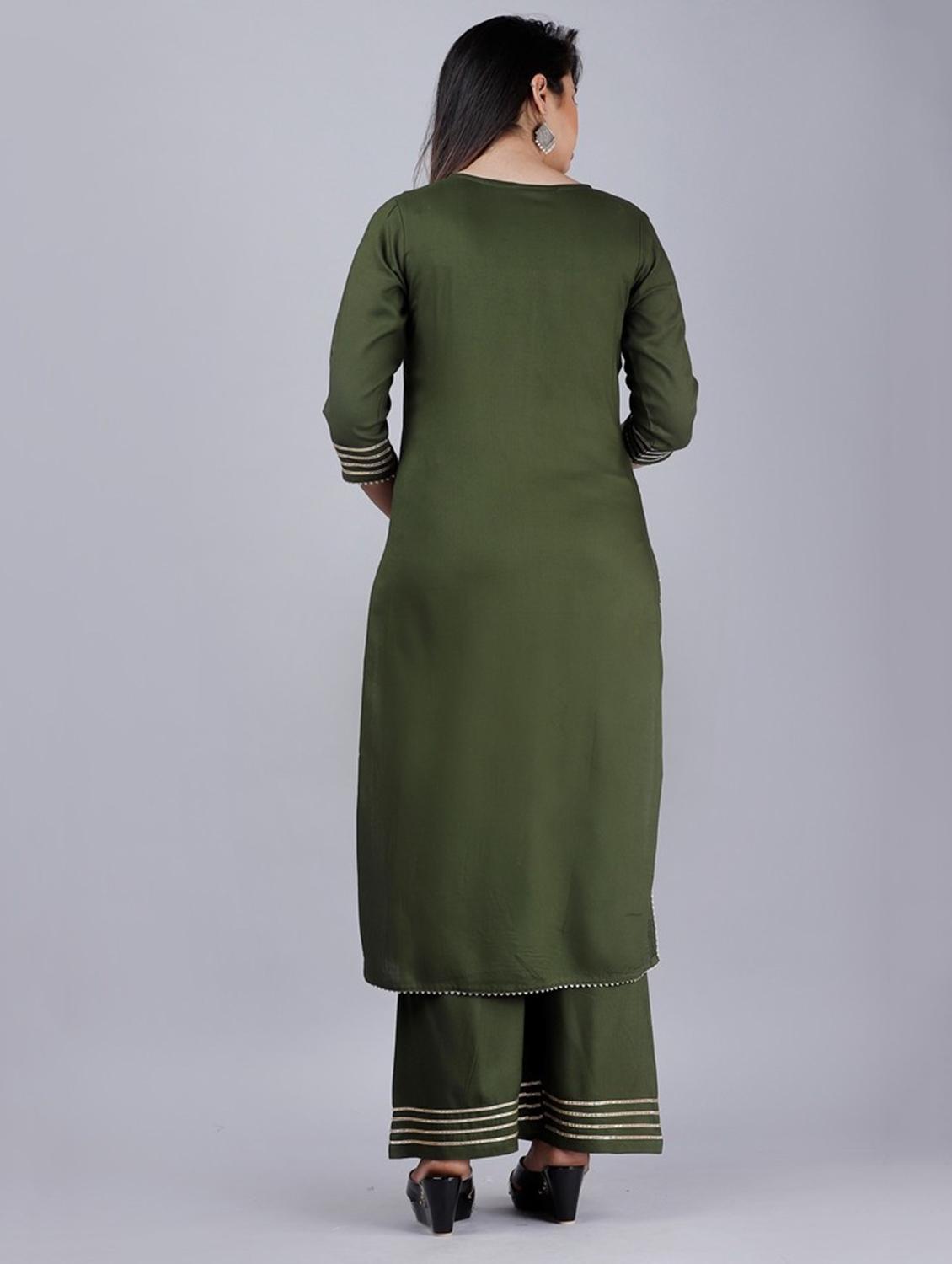 women olive solids kurta palazzo set - 19481774 - Standard Image - 2