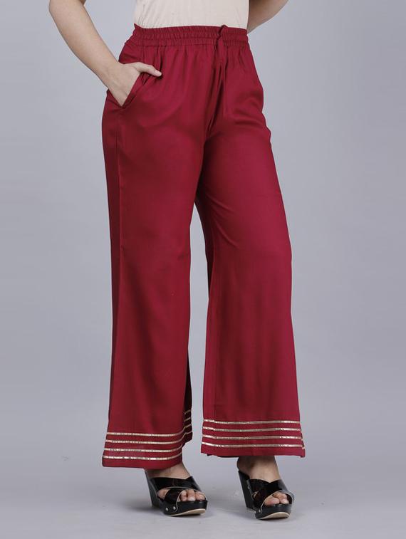 maroon self design kurta palazzo set - 19481775 - Standard Image - 2