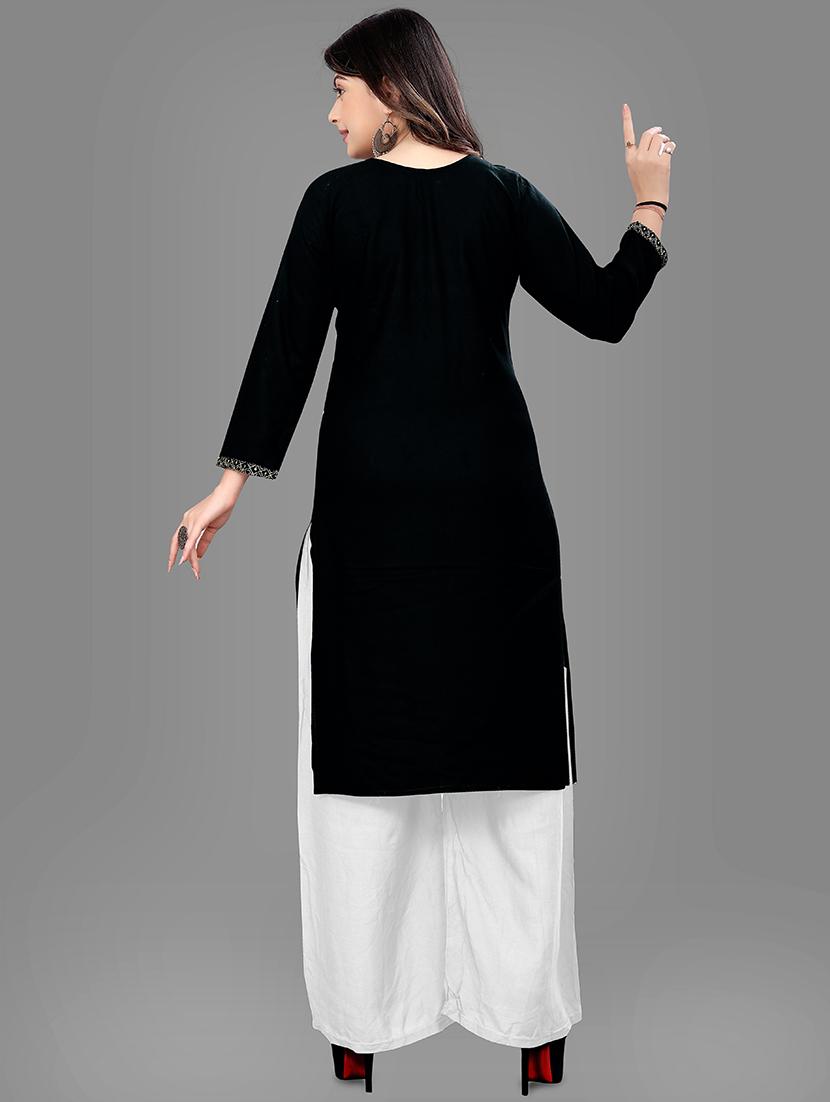 black self design kurta palazzo set - 19482568 - Standard Image - 2