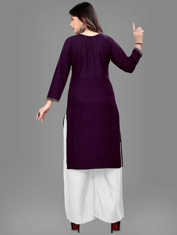 purple self design kurta palazzo set - 19482573 - Standard Image - 2