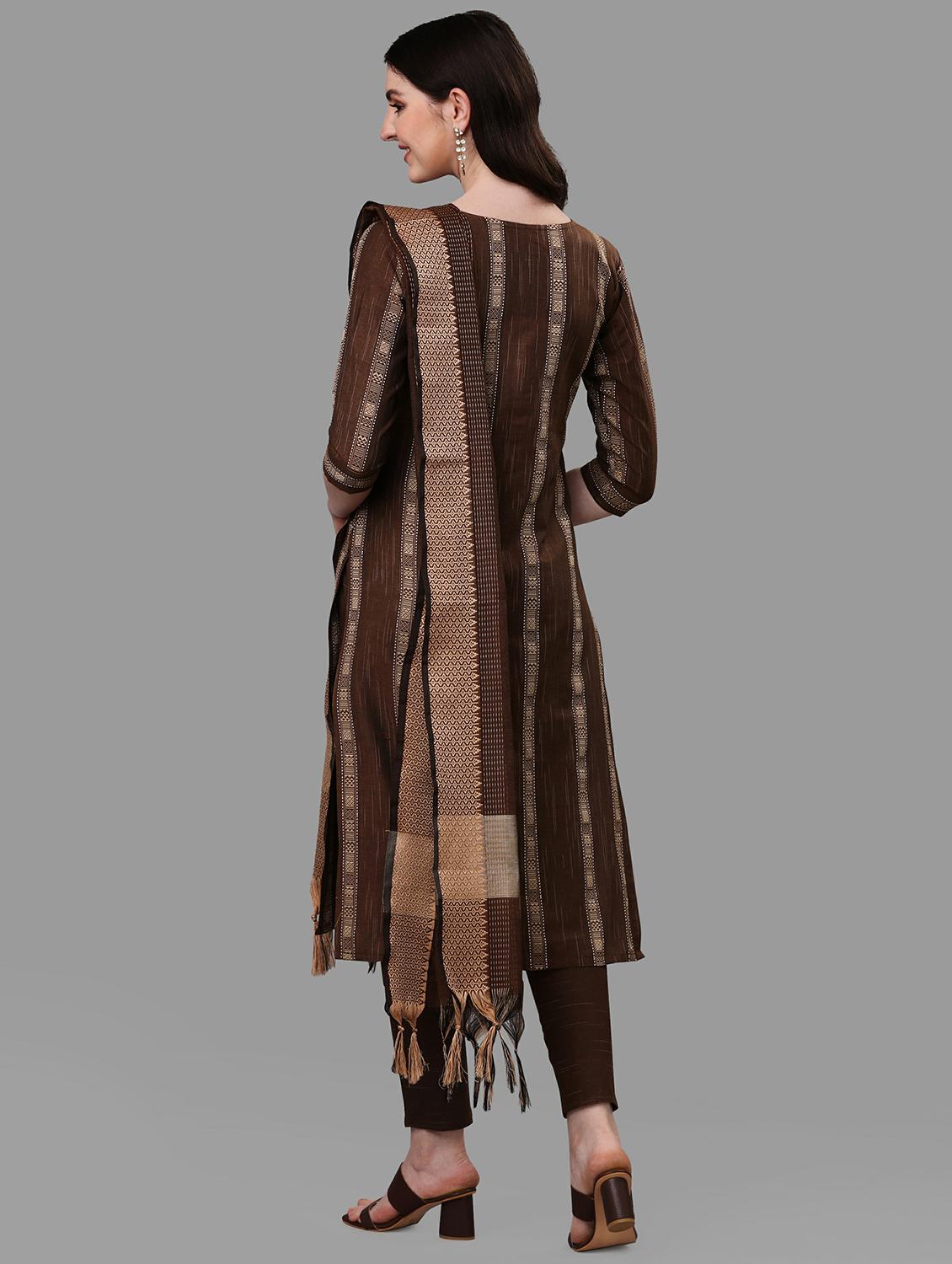 brown self design kurta dupatta set - 19482584 - Standard Image - 2