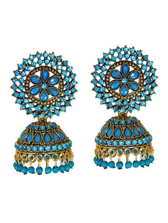 blue brass jhumka earring - 19482644 - Zoom Image - 0