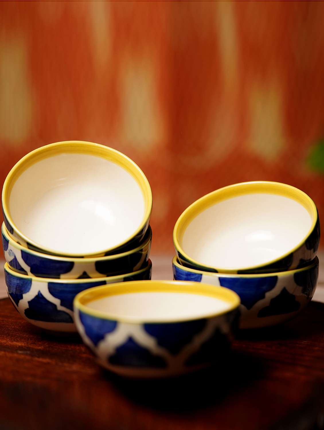 freakway hand-painted six moroccan ceramic katorifor  bowl