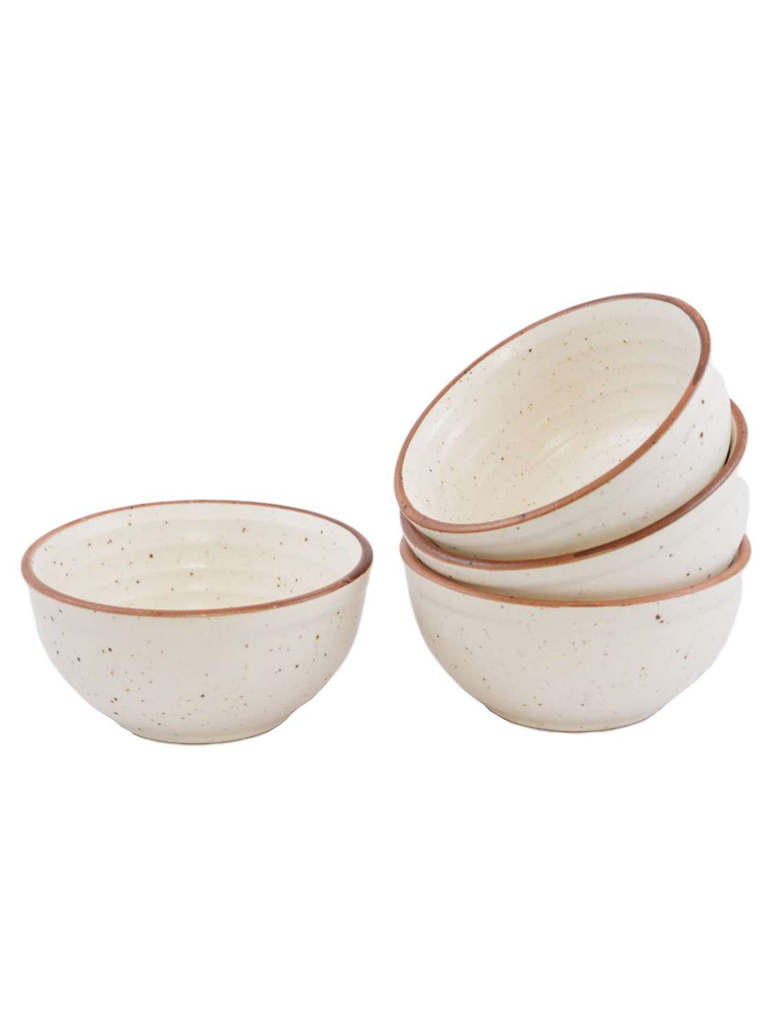 ceramic handcrafted matte finish vegetable bowl (multicolor, pack of 4)-cream white