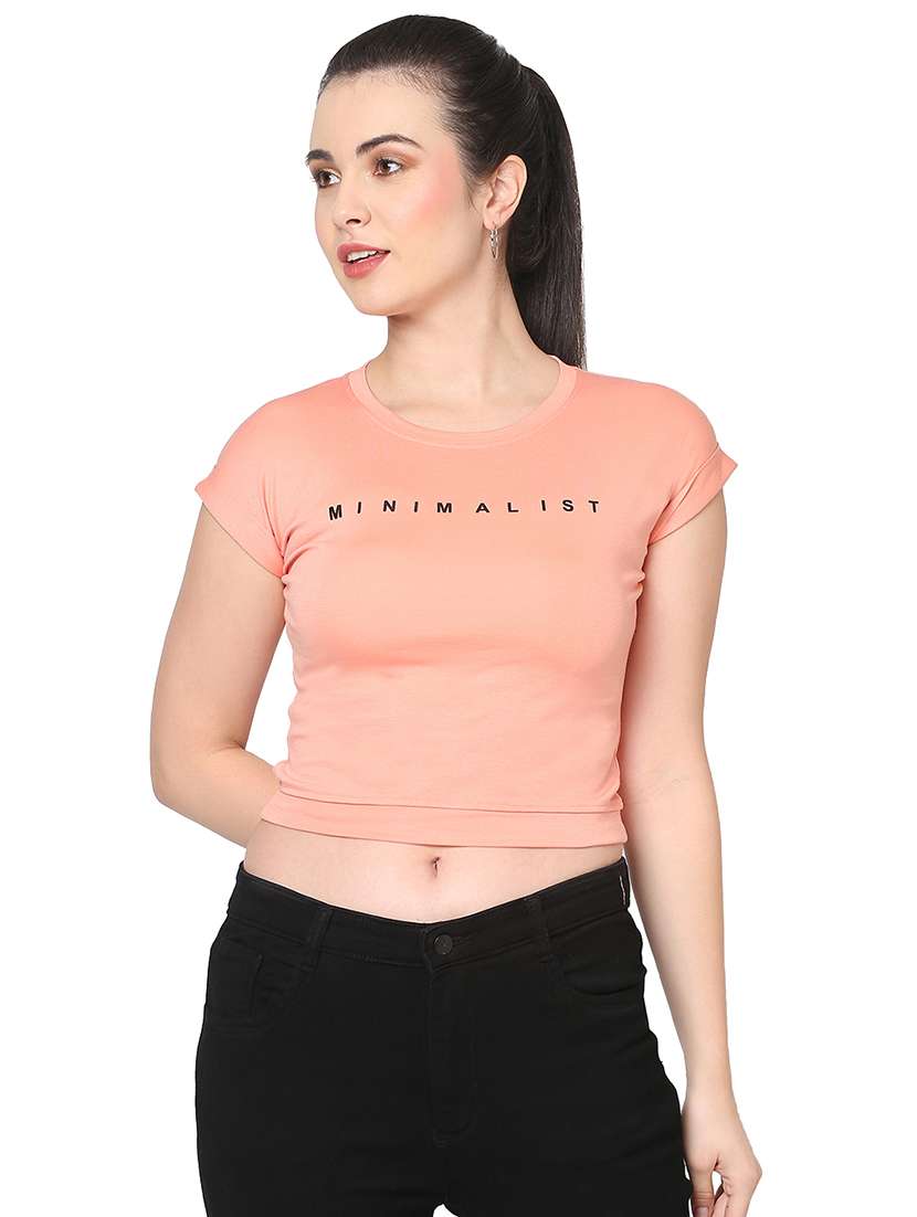 women's chest print round neck t-shirt