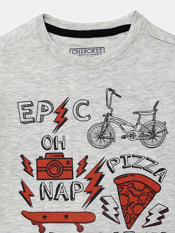 grey printed round neck t-shirt - 19484517 - Standard Image - 2