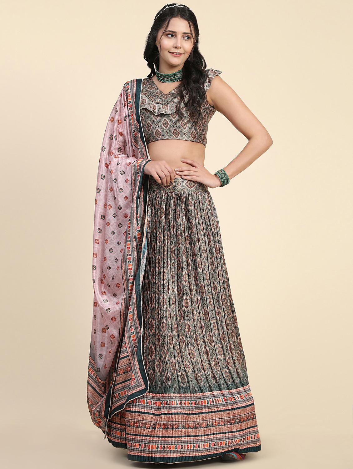printed flared semi stitched lehenga - 19487581 - Zoom Image - 0