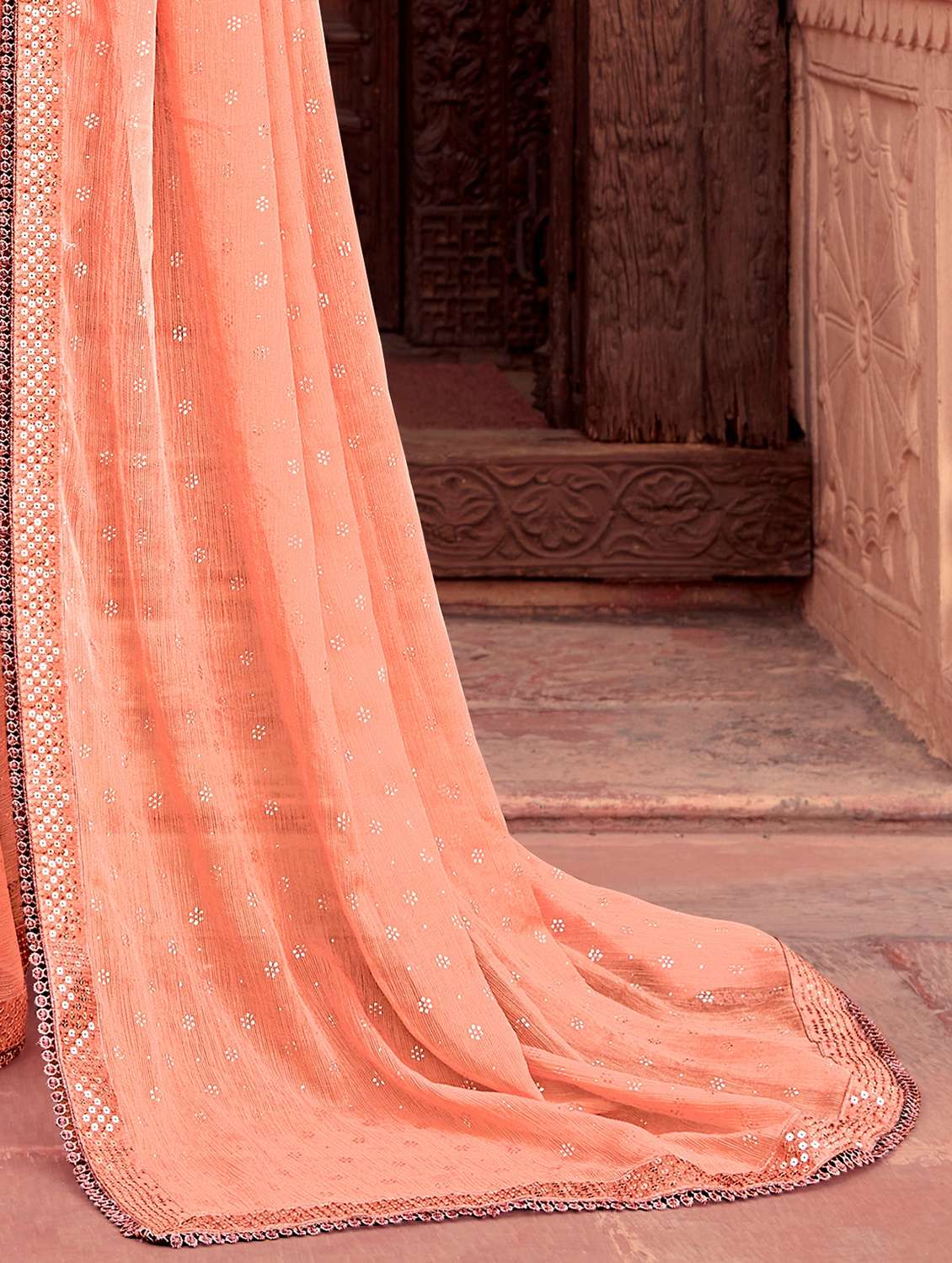 peach self design saree with blouse - 19489628 -  Standard Image - 2