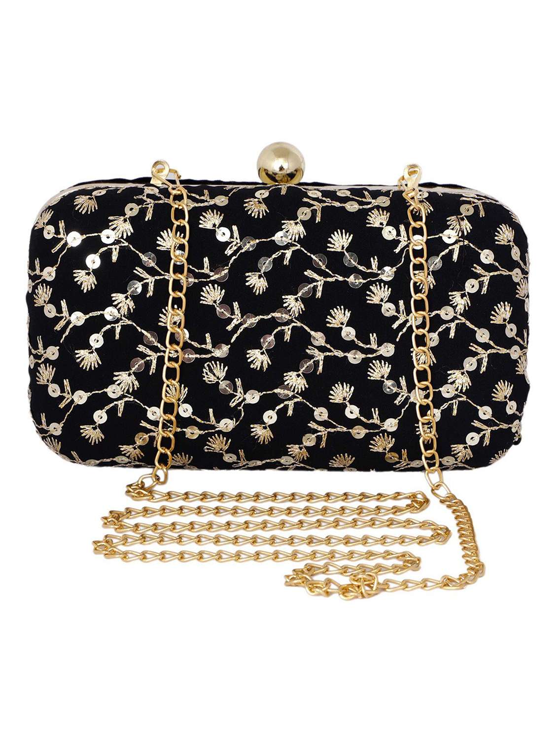 embellished box clutch with detachable strap