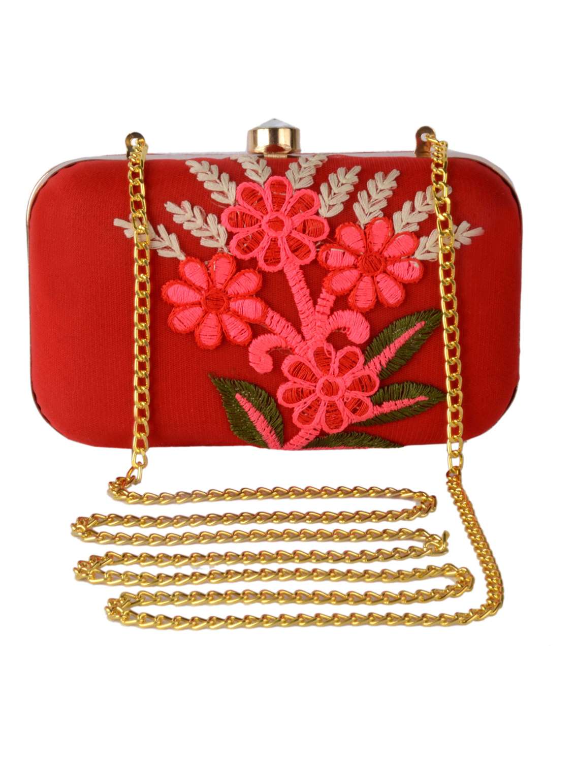 embroidered box clutch with detachable strap