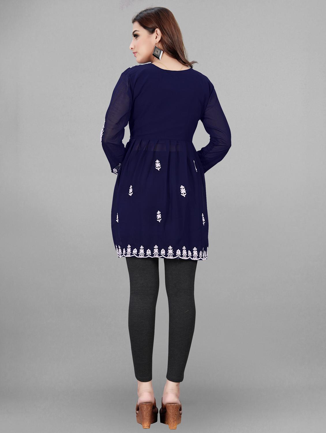 round neck chikankari a-line kurti - 19490516 - Standard Image - 2