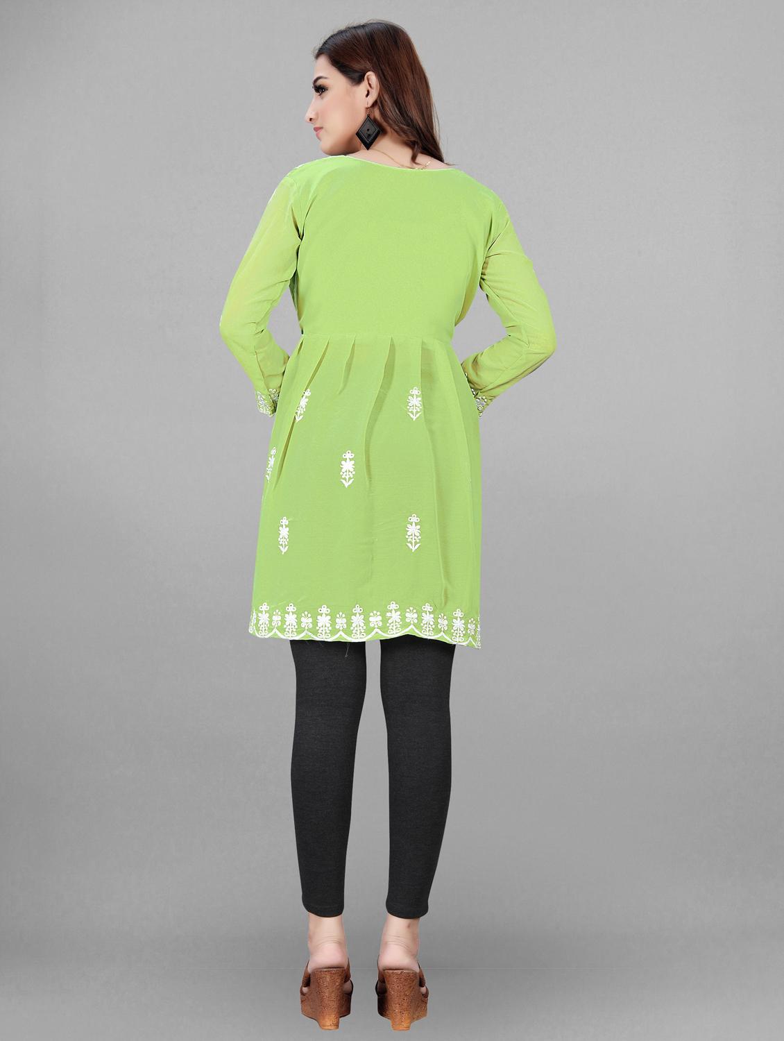 round neck chikankari a-line kurti - 19490517 - Standard Image - 2