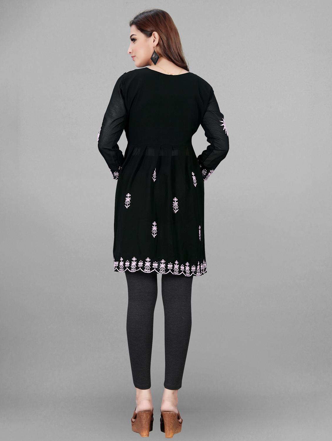notch neck chikankari a-line kurti - 19490519 - Standard Image - 2