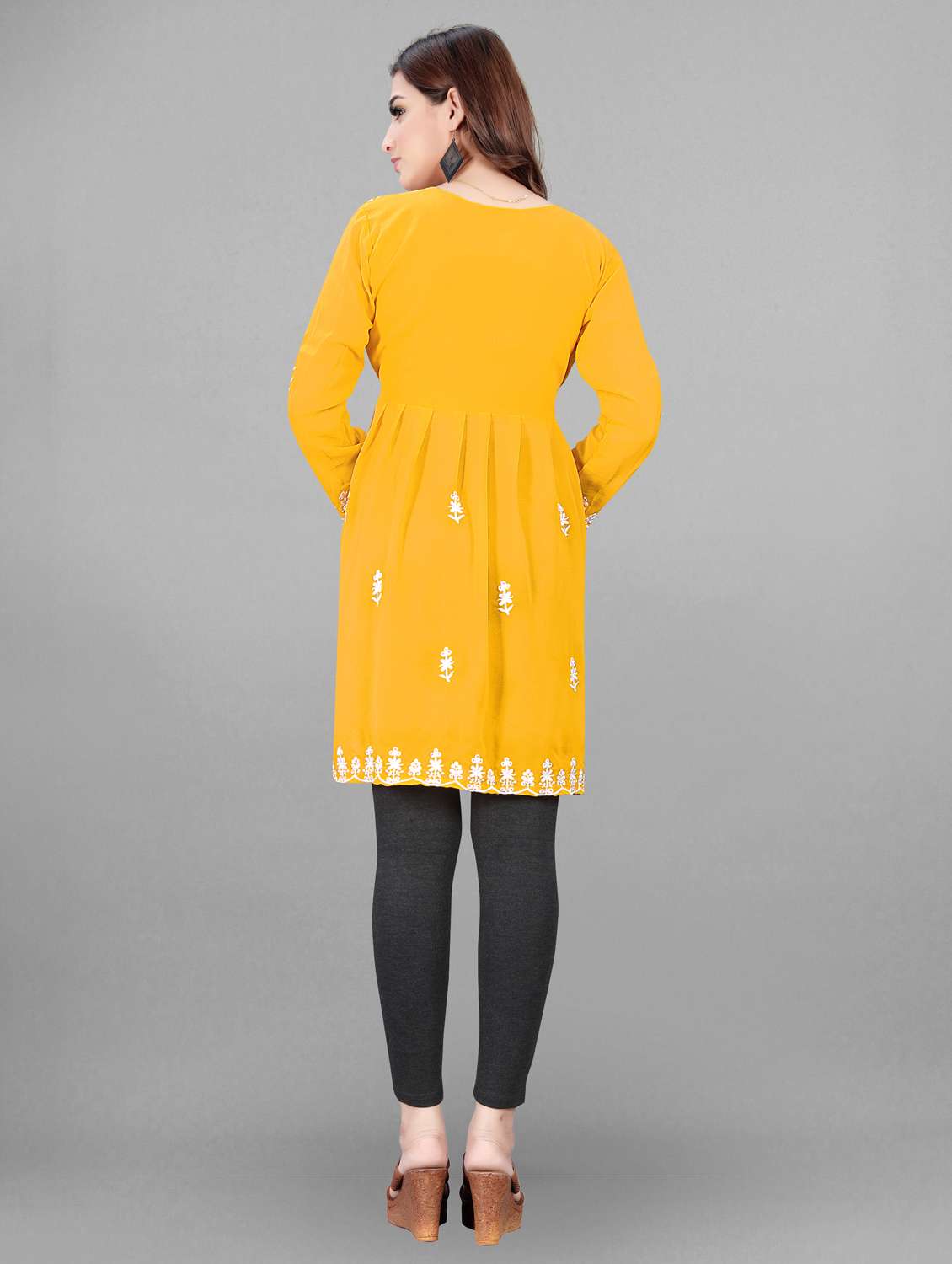 notch neck chikankari a-line kurti - 19490520 - Standard Image - 2