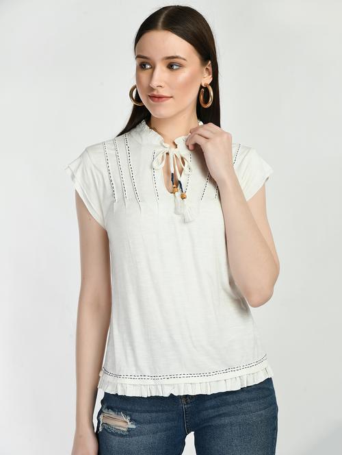 women's straight tie-up neck top - 19491159 -  Standard Image - 0