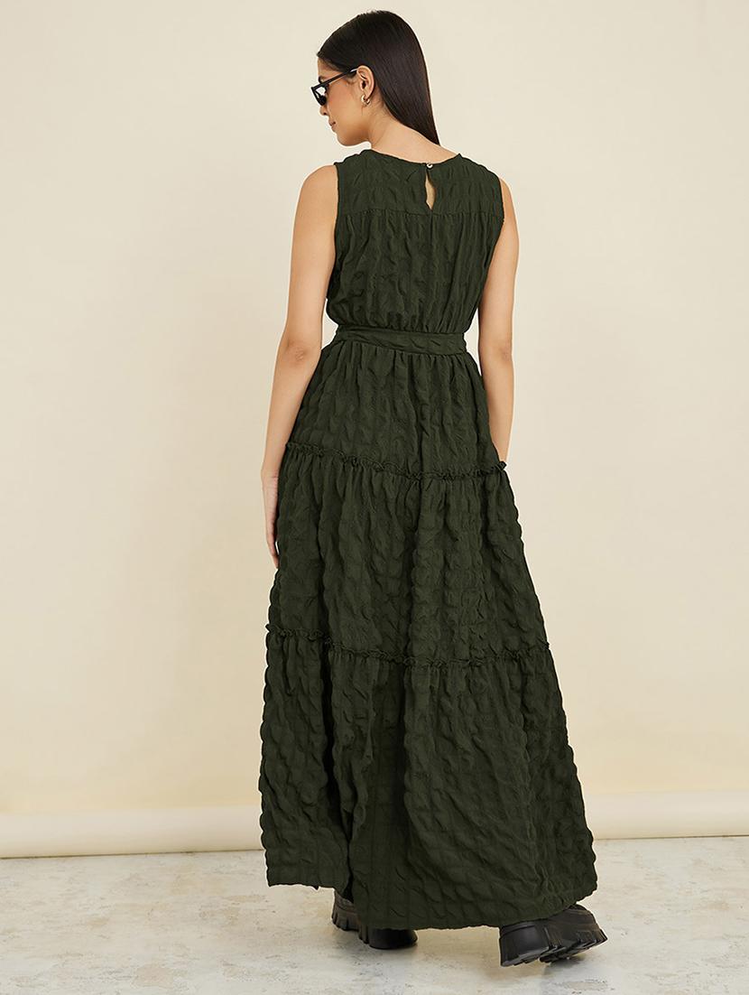 sleeveless self design tiered maxi dress - 19492712 - Standard Image - 2