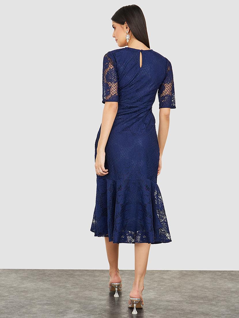 short sleeves lace insert frill hem midi dress - 19492809 - Standard Image - 2